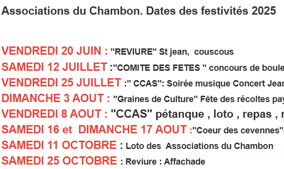 Calendriers des festivités